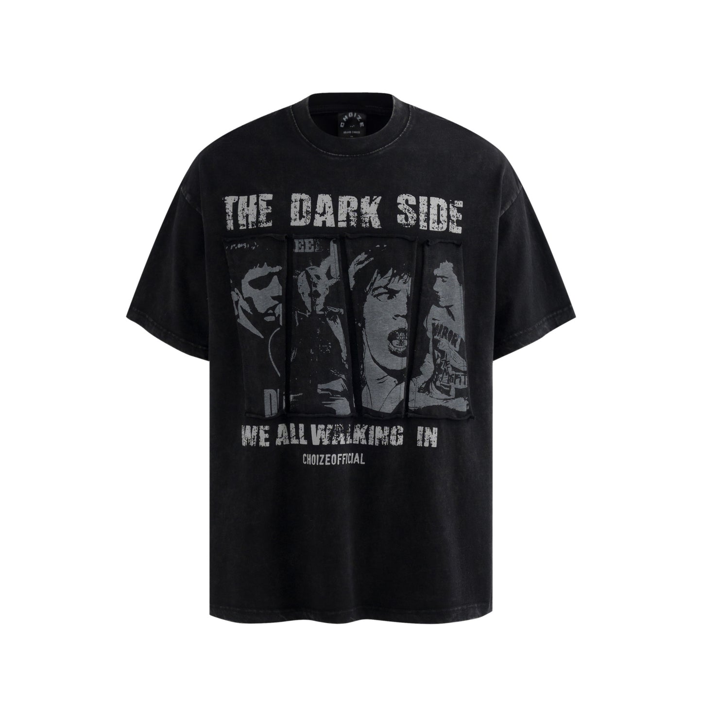 Washed Portrait Letter Print Short Sleeve T-Shirt WN25428