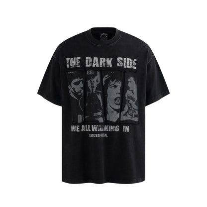 Washed Portrait Letter Print Short Sleeve T-Shirt WN25428
