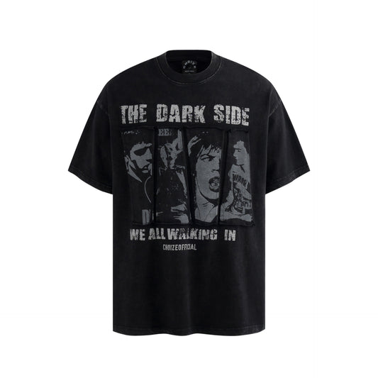 Washed Portrait Letter Print Short Sleeve T-Shirt WN25428
