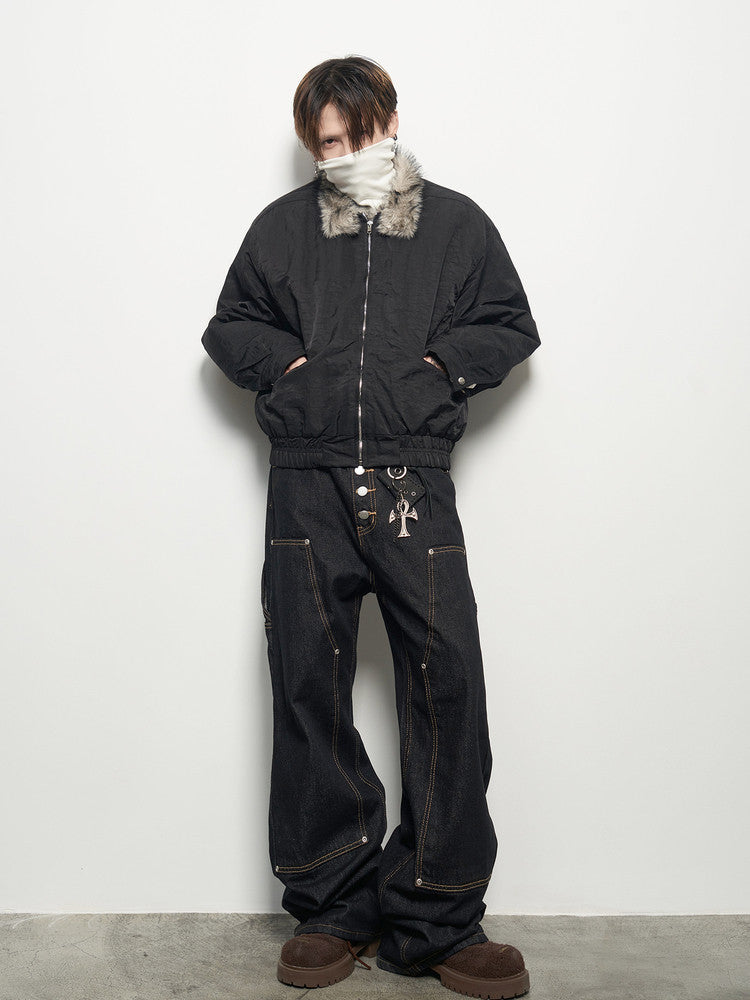 Fake Fur Collar Lapel Oversize Short Padded Jacket WN22938