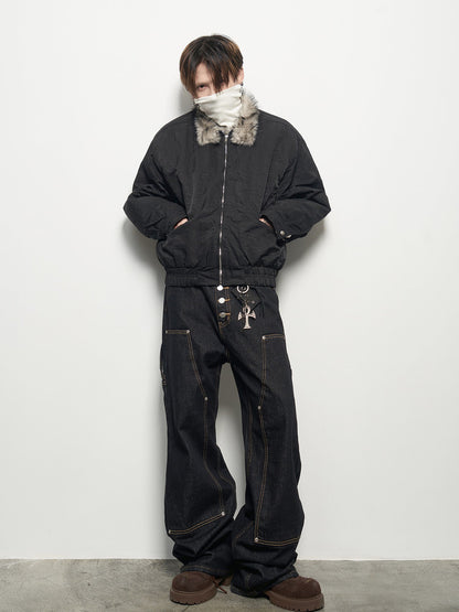 Fake Fur Collar Lapel Oversize Short Padded Jacket WN22938