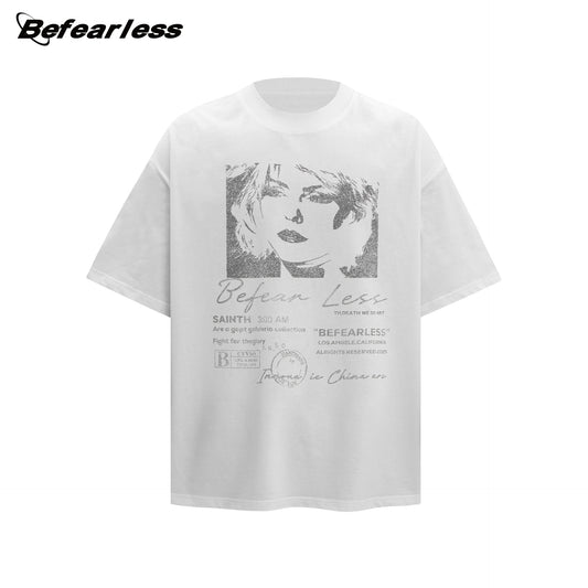 Washed Portrait Print Oversize Short Sleeve T-Shirt WN26304