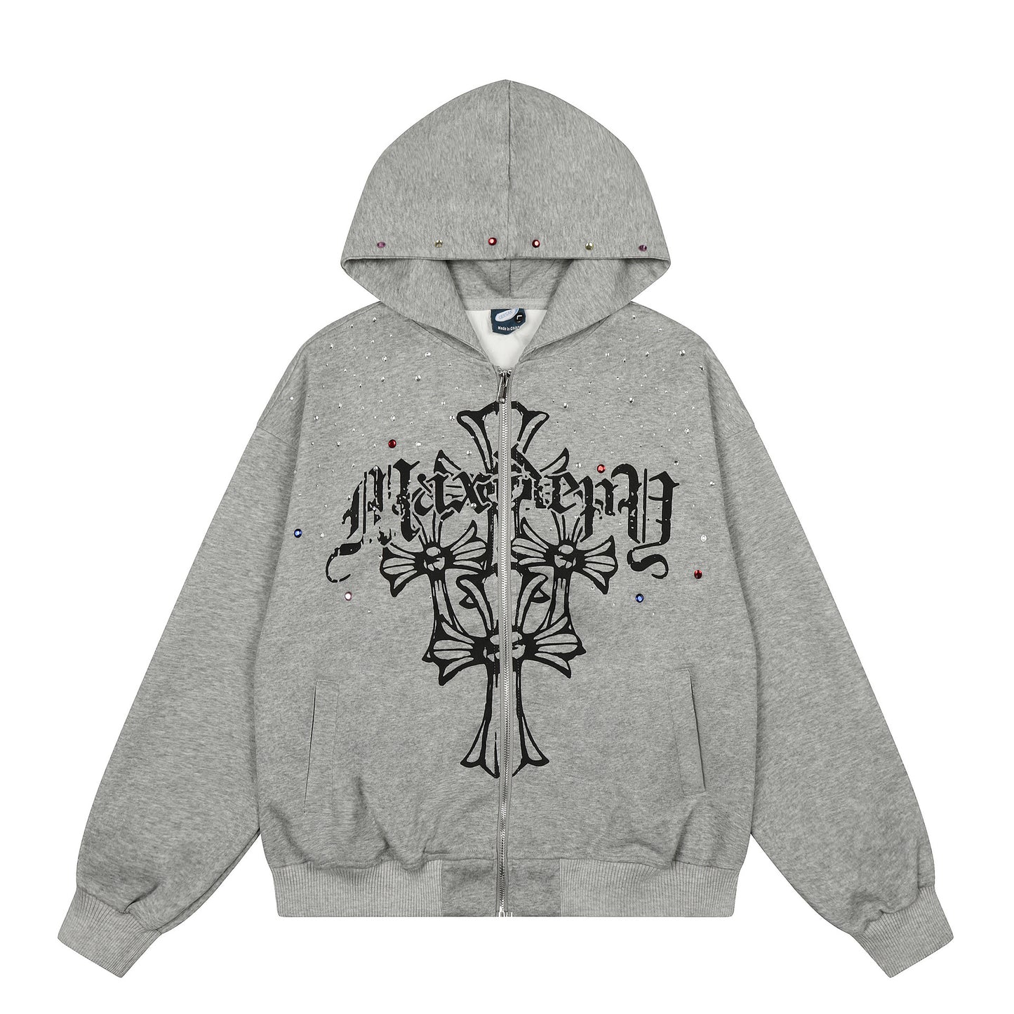 Rhinestone Cross Design Zipper Hoodie WN23057