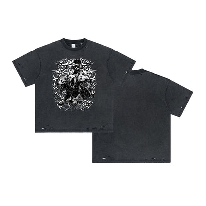 Damage Washed Snake Print Oversize Short Sleeve T-Shirt WN16278