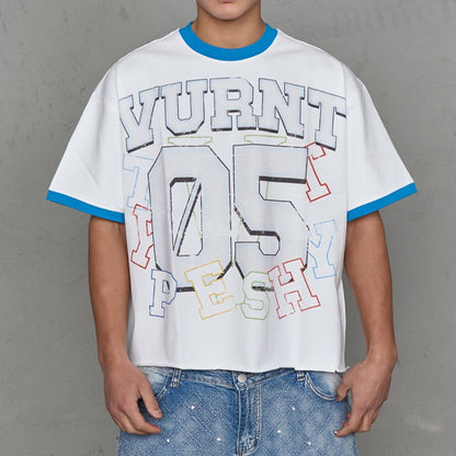 Contrast Collar Art Print Short Sleeve T-Shirt WN20997