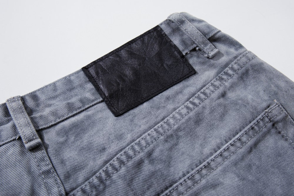 Two-Tone Graphic Panel Studs Wide Leg Denim Jeans WN27813