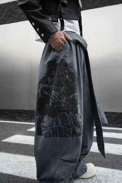 Graphic Print Text Detail Wide Leg Pants WN28088