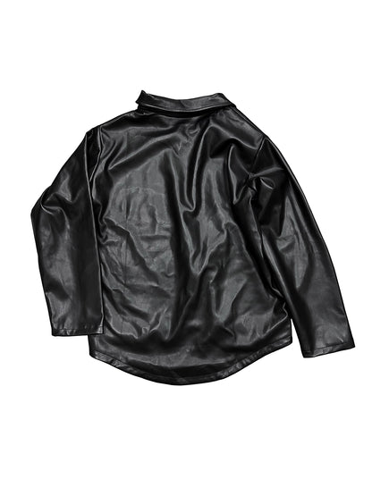 PU Leather Long Sleeve Polo Shirt WN18928