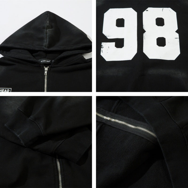 Letter Print Oversize Zipper Hoodie WN11231