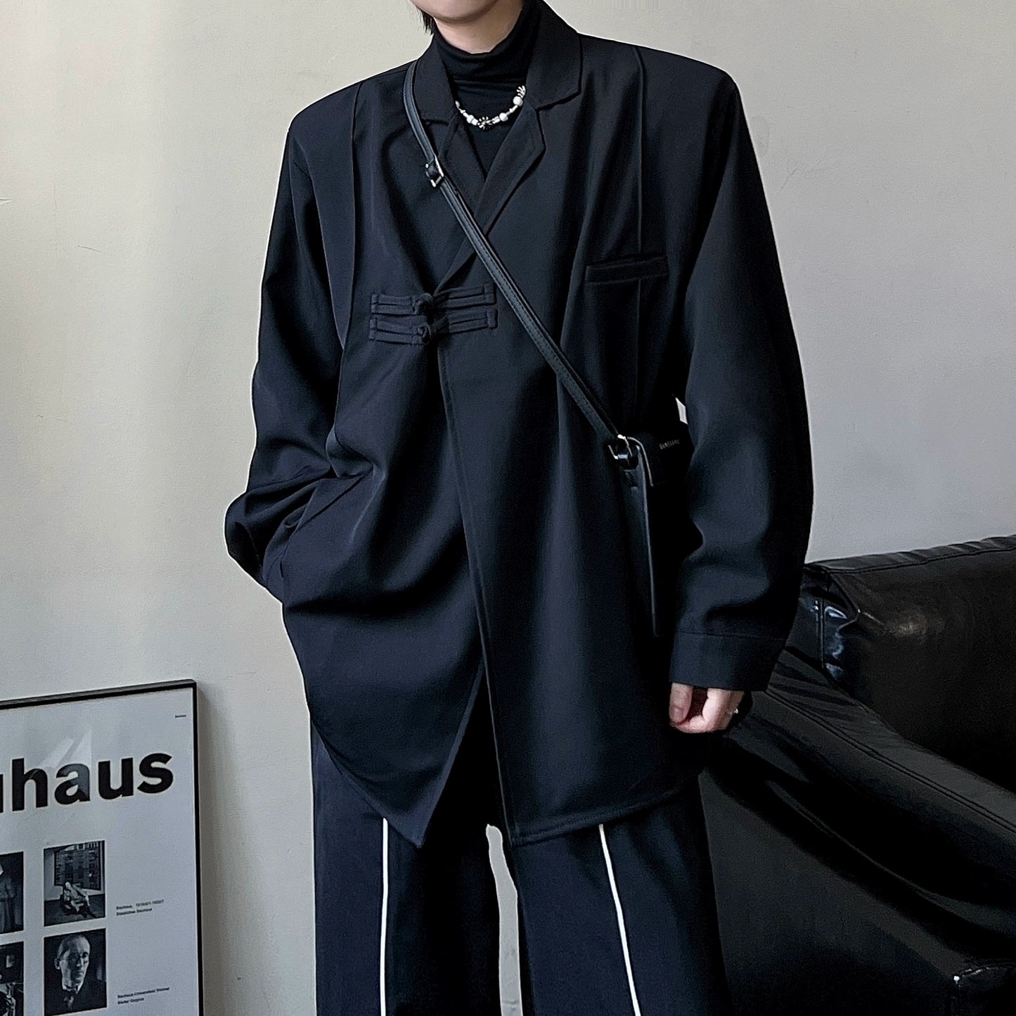 Chinese Style Asymmetrical Slant Opening Long Sleeve Shirt WN19333