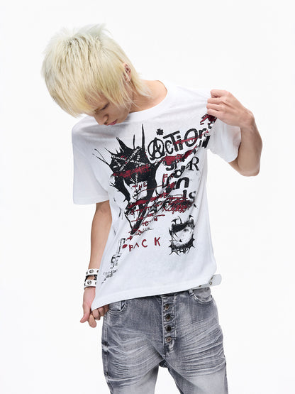Graffiti Graphic Print Cropped Short Sleeve T-Shirt WN27374
