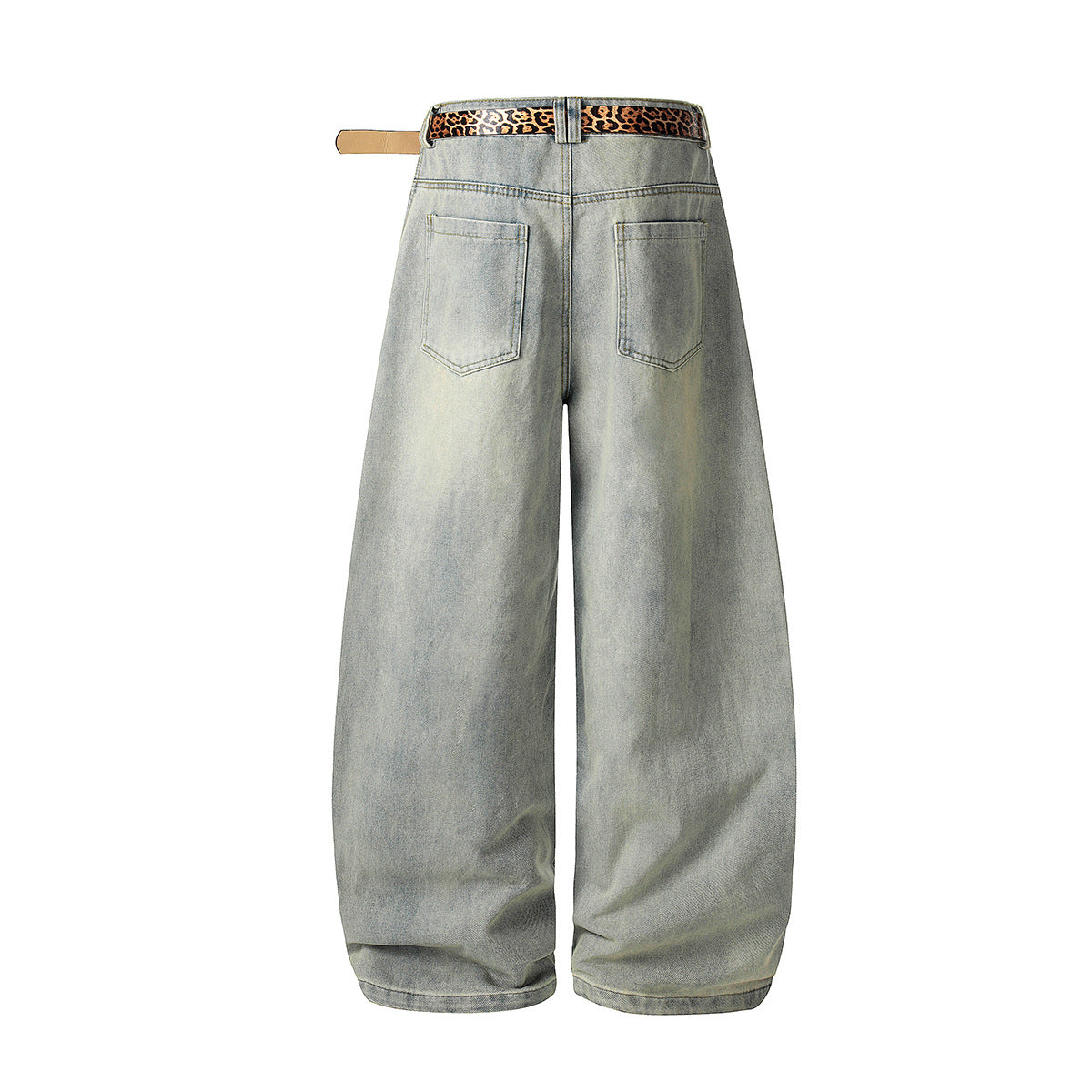 Washed Damage Panel Curved Denim Jeans WN25530