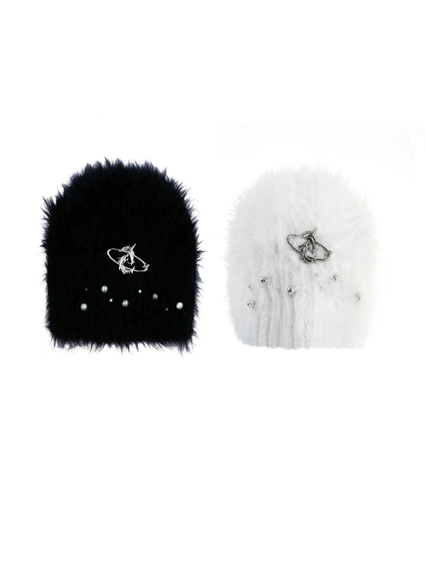 Pearl-Embellished Fuzzy Knit Hat WN10877