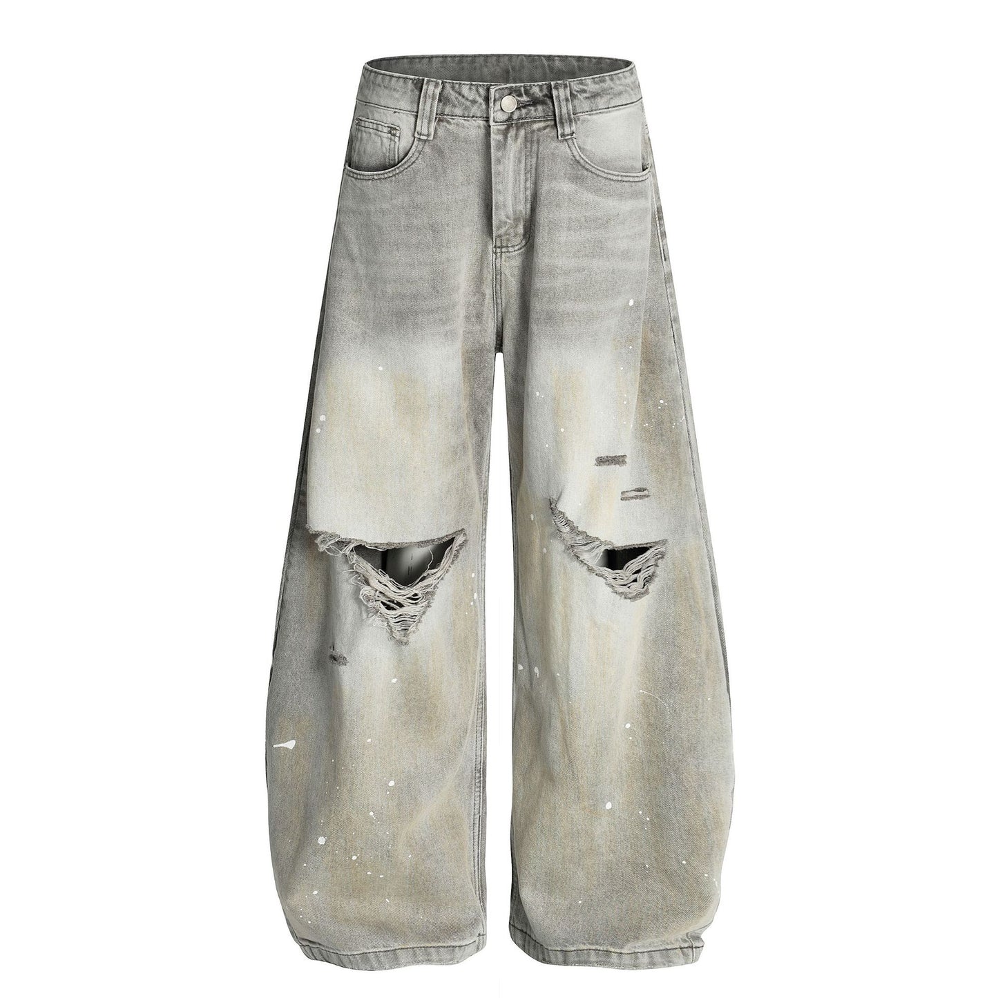Ink Splash Damage Curved Wide Leg Denim Jeans WN26166