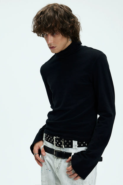 Stand Neck Skin Friendly Suede Tight Fitting Long Sleeve T-Shirt WN9070