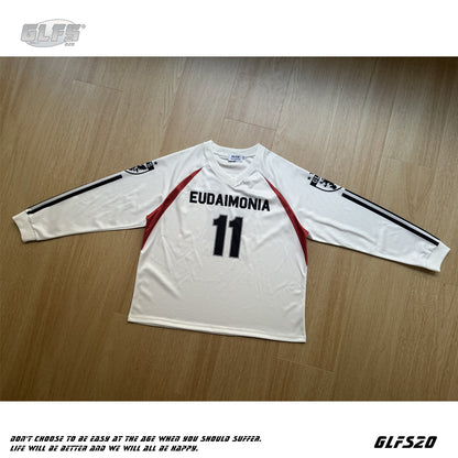 V-Neck Mesh Raglan Number Long Sleeve T-Shirt WN26581