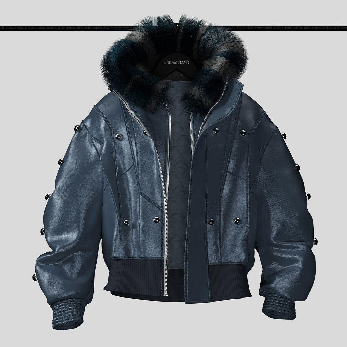 Fake Fur Collar Stud Oversize Puffer Jacket WN27139