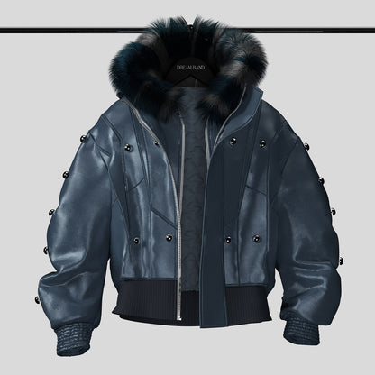 Fake Fur Collar Stud Oversize Puffer Jacket WN27139