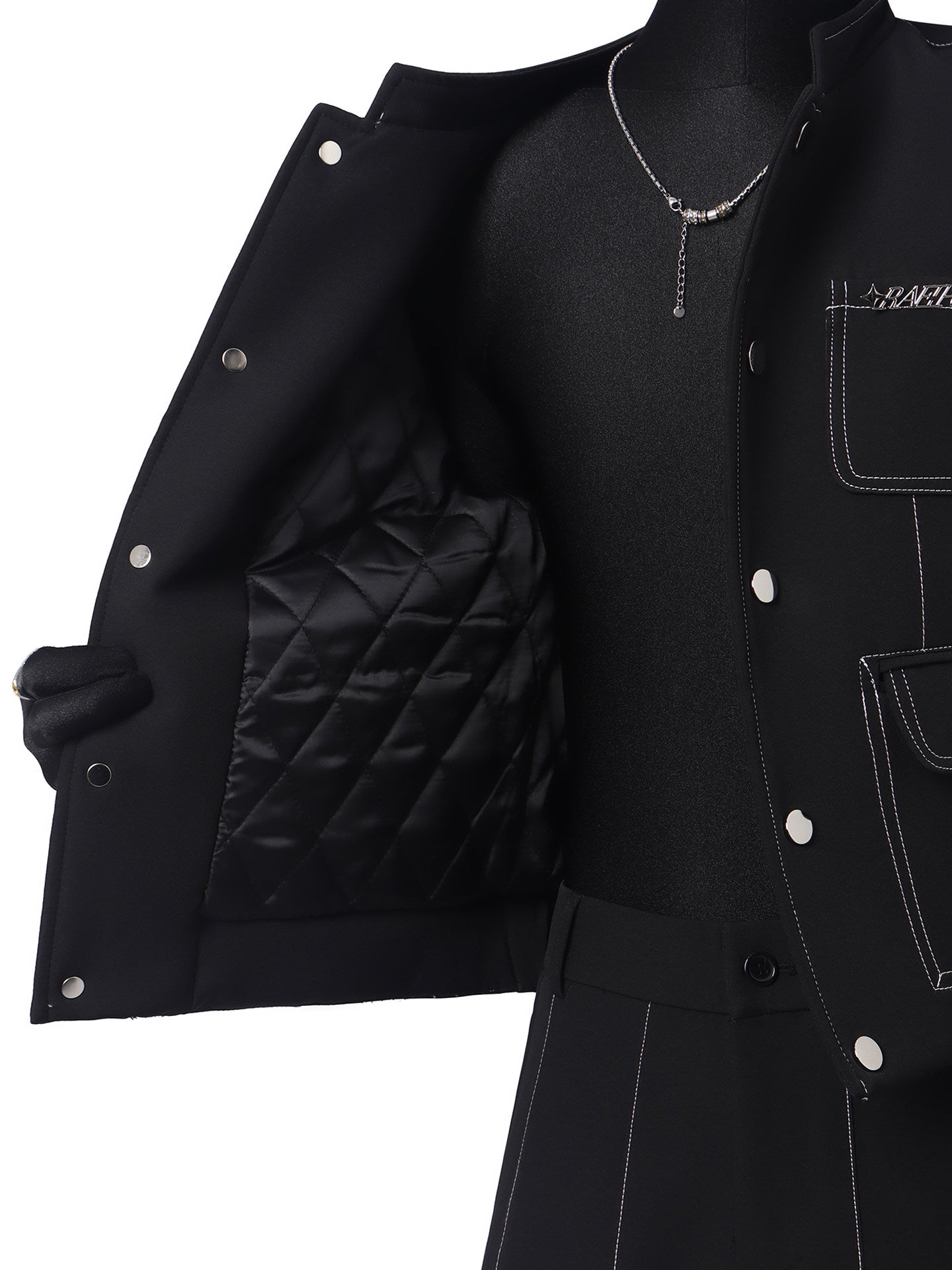 Exposed Seam Stand Neck Jacket & Wide Leg Pants Setup WN23670