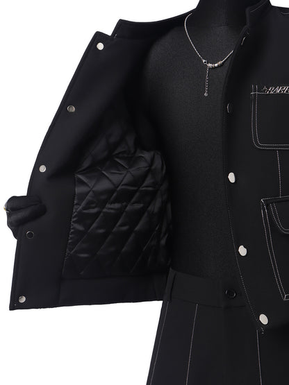 Exposed Seam Stand Neck Jacket & Wide Leg Pants Setup WN23670