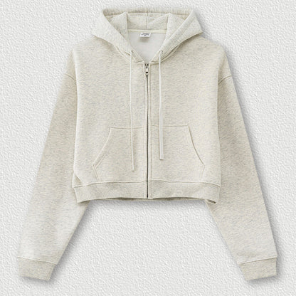 Cropped Sporty Zipper Hoodie & Sweat Jogger Pants & Straight-Leg Sweatpants Setup WN23116