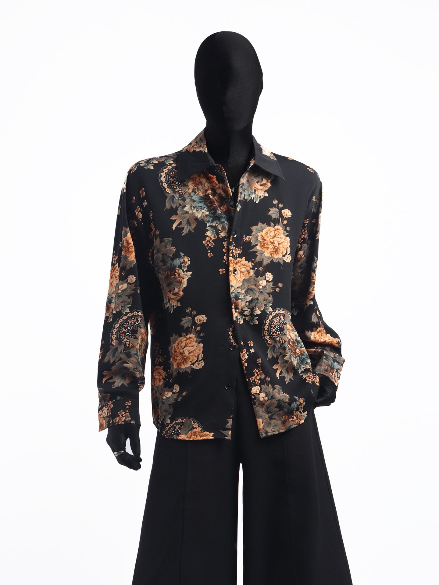 Print Floral Design Oversize Long Sleeve Shirt WN23750