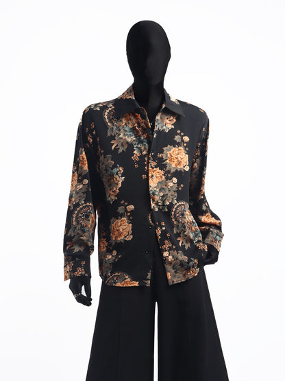 Print Floral Design Oversize Long Sleeve Shirt WN23750