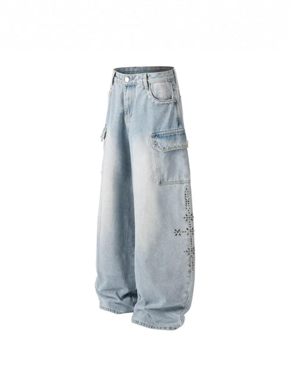 Rhinestone Studded High-Waist Wide Leg Denim Jeans WN27911