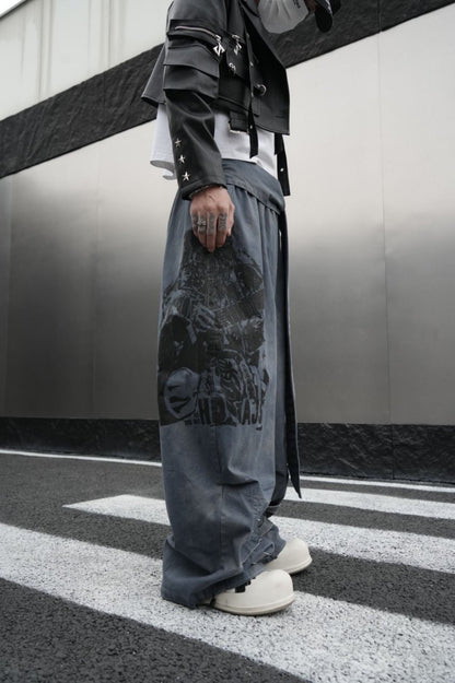 Graphic Print Text Detail Wide Leg Pants WN28088