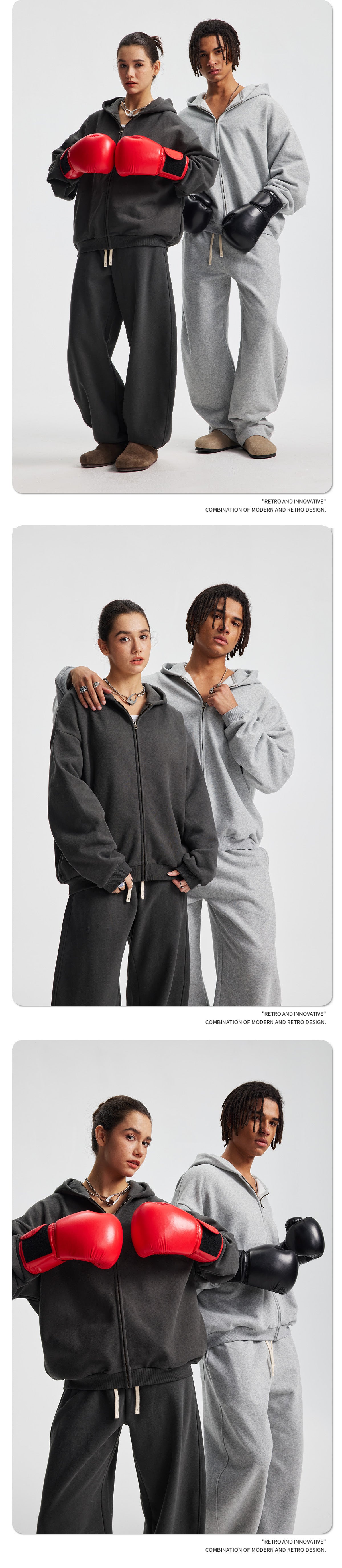 Fleece Lining Side Pocket Zipper Hoodie & Fleece Lining Wide Leg Sweatpants Setup WN23114