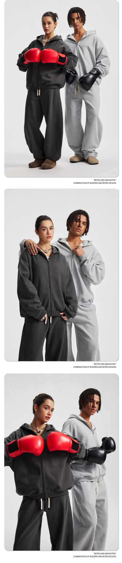 Fleece Lining Side Pocket Zipper Hoodie & Fleece Lining Wide Leg Sweatpants Setup WN23114