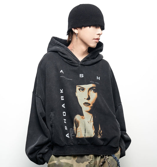 Art Letter Print Cropped Oversize Hoodie WN22970