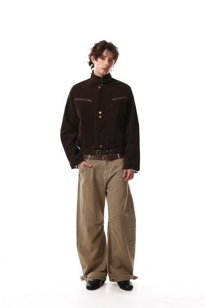 Suede Stand Neck Zipper Jacket WN27872