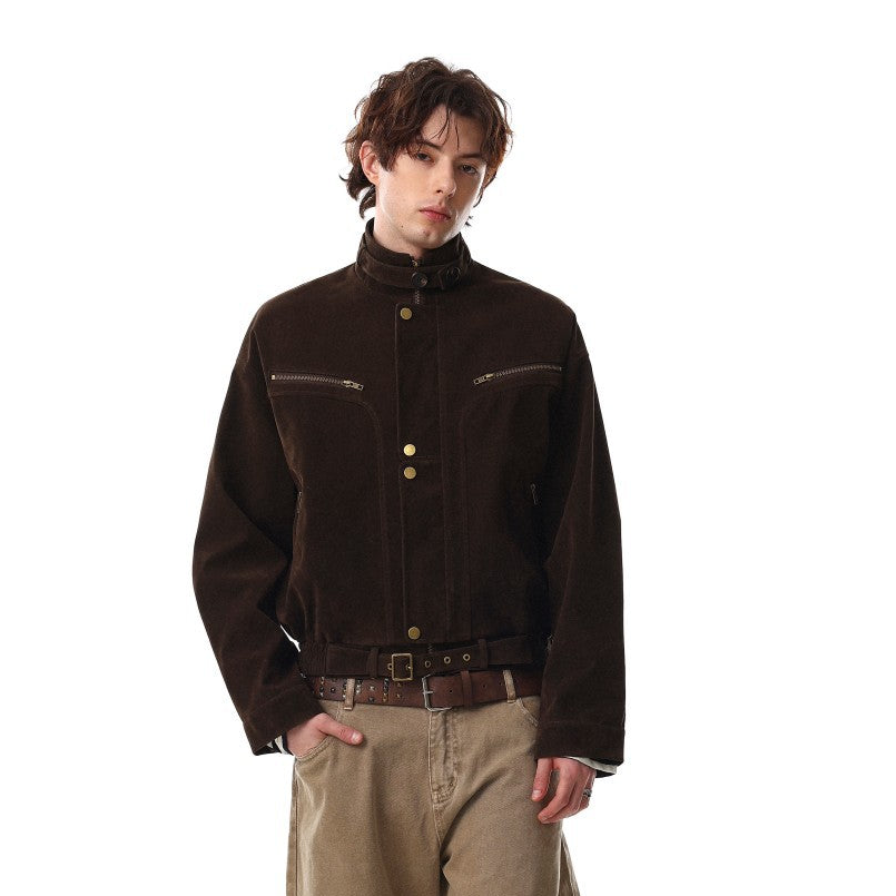 Suede Stand Neck Zipper Jacket WN27872