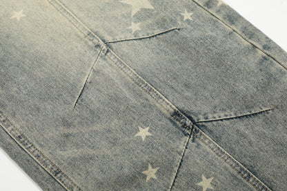 Star Print Curved Denim Jeans WN25482