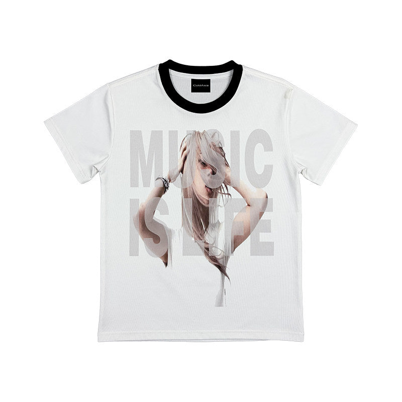 Contrast Trim Portrait Graphic Print Short Sleeve T-Shirt WN27179