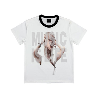 Contrast Trim Portrait Graphic Print Short Sleeve T-Shirt WN27179