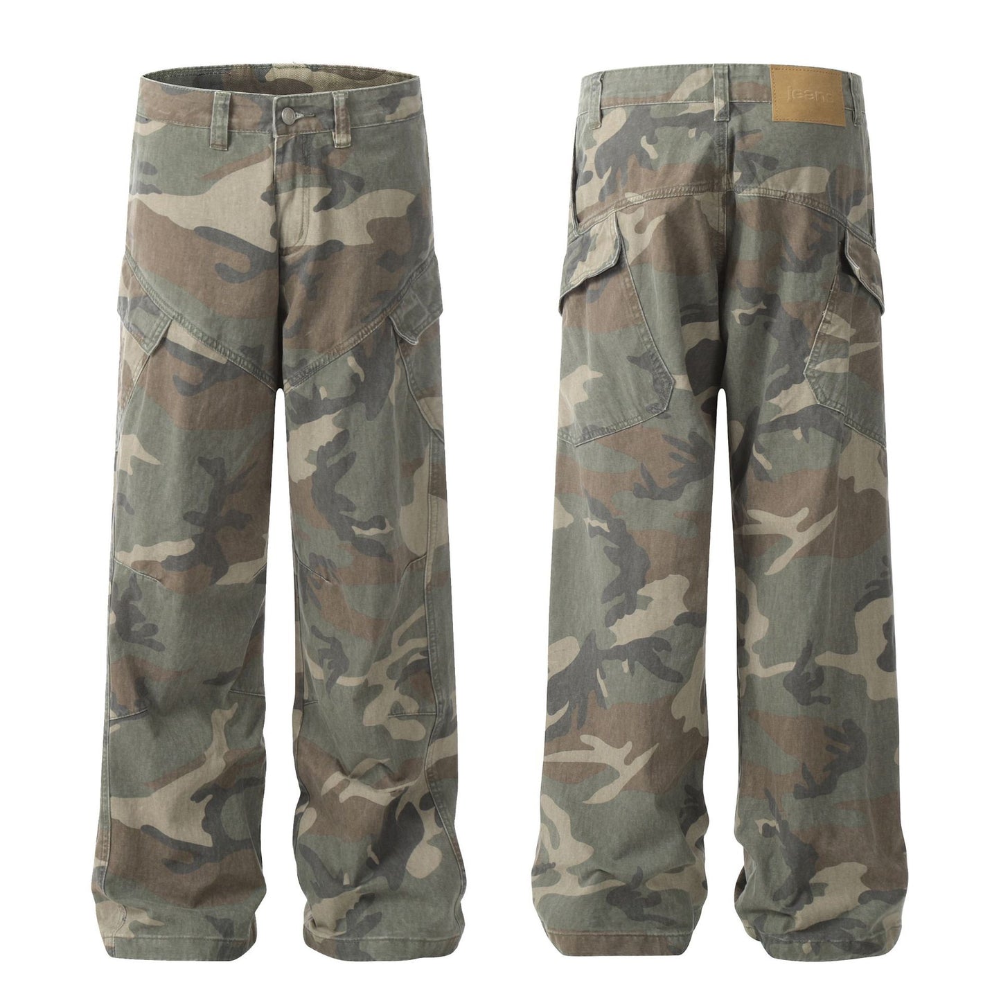 Camouflage Washed Wide-Leg Cargo Pants WN11353