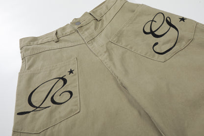 Washed Embroidery Wide Leg Half Pants WN25683
