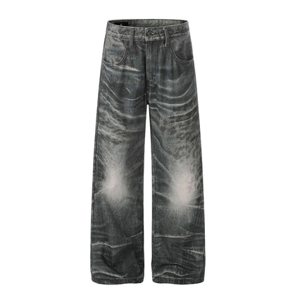 Washed Whisker Straight Denim Jeans WN26074