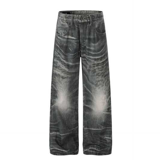 Washed Whisker Straight Denim Jeans WN26074