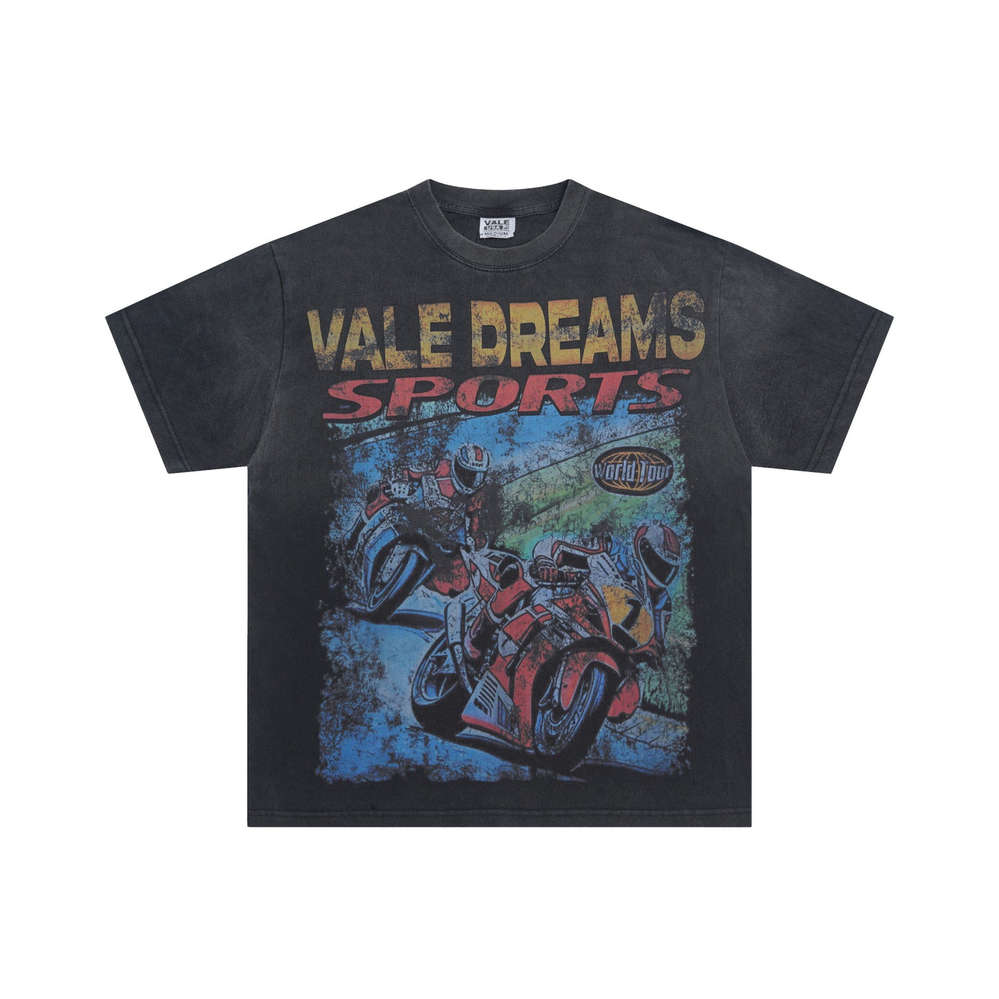 Washed Motorcycle Racing Print Short Sleeve T-Shirt WN26548