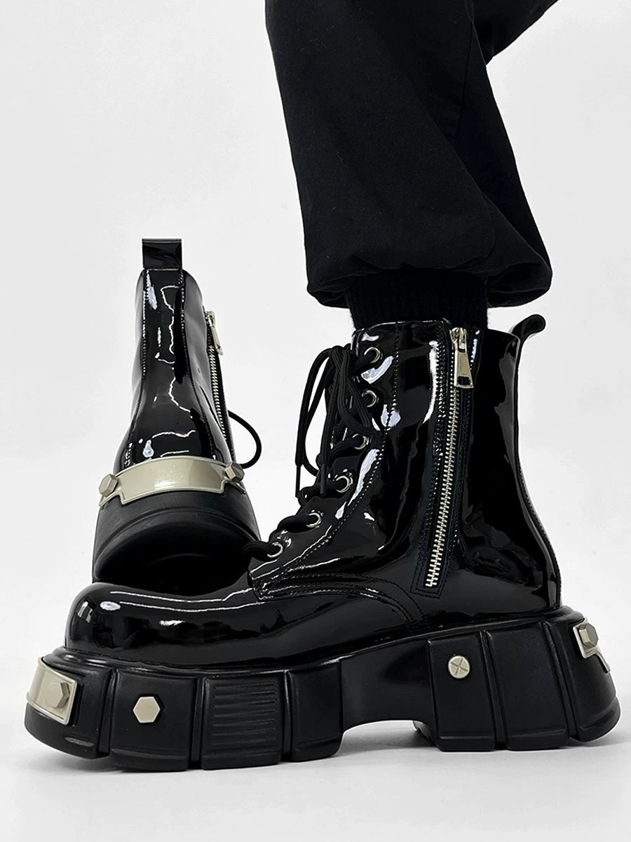 Chunky Sole Zipper Design High-Top Leather Boots WN19175