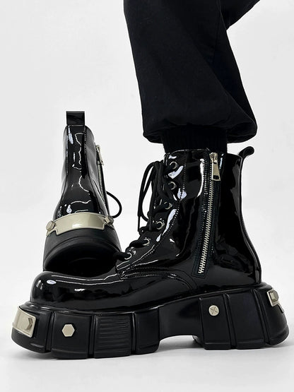 Chunky Sole Zipper Design High-Top Leather Boots WN19175