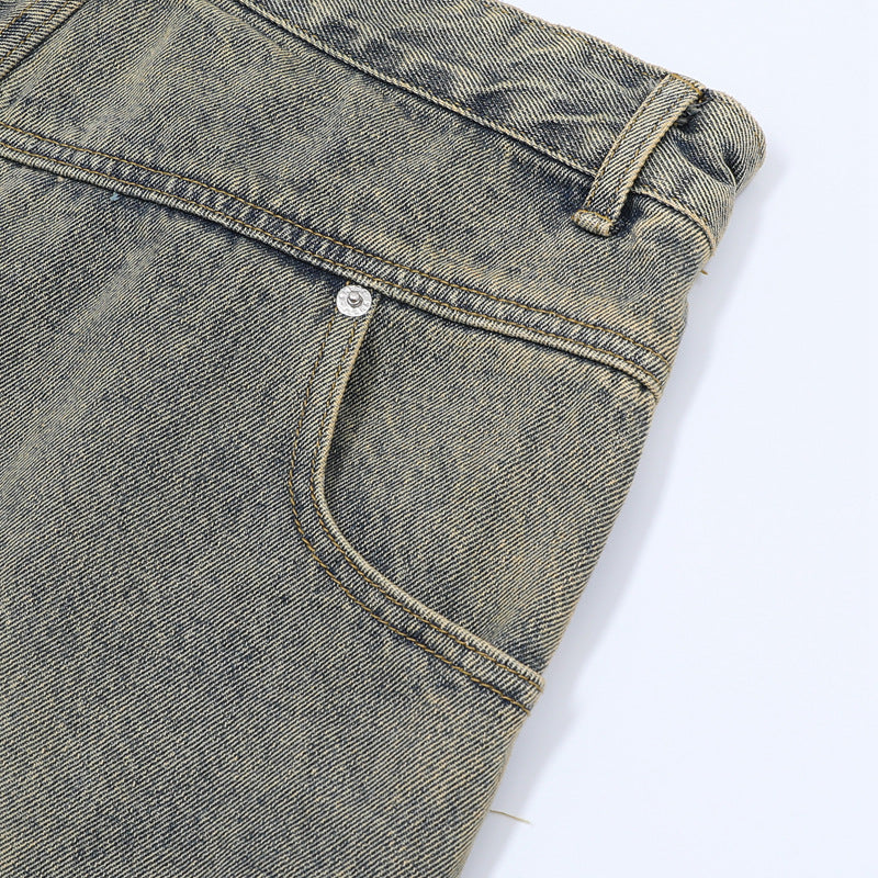 Washed Damage Wide Leg Denim Short Pants WN25596