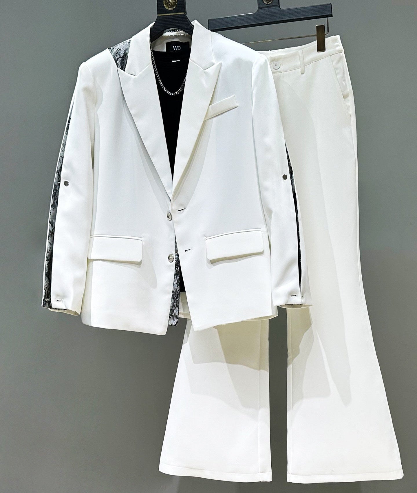 Patchwork Oversize Tailored Jacket & Flare Trousers Setup WN23925
