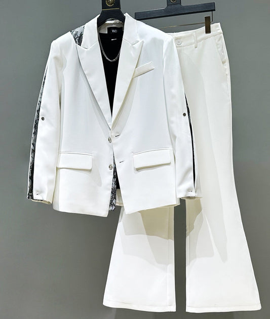 Patchwork Oversize Tailored Jacket & Flare Trousers Setup WN23925