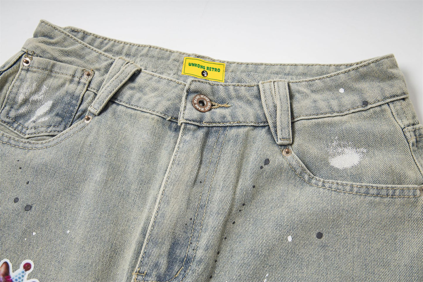 Sticker Paint Cargo Half Denim Jeans WN26747