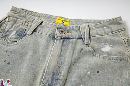 Sticker Paint Cargo Half Denim Jeans WN26747