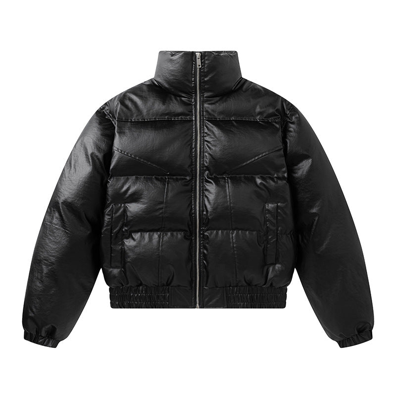 Quilted Short Pu Leather Puffer Jacket WN11319